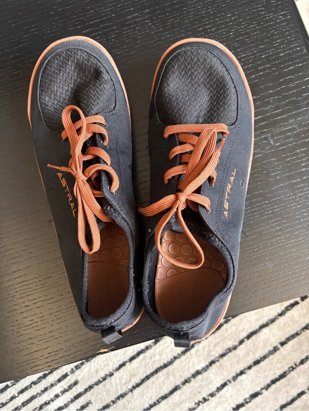 Astral Loyak’s.  Men's Black and cognac minimalist water shoes
